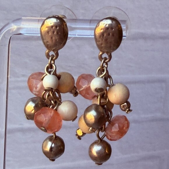 Vtg Y2K Chico’s Pink Neutral Bead Cluster Drop Earrings Silver Modern Style NOS - Picture 12 of 13